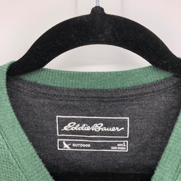 Eddie Bauer Mens Thermal Shirt Size Large Green Crewneck Waffle Knit Outdoor - Picture 5 of 12